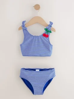 Bleu marine cerise à rayures effet froissé - Bikini (3-16ans)