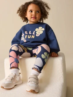 Bleu marine motif floral - Ensemble Sweatshirt et Leggings (3mths-7yrs)