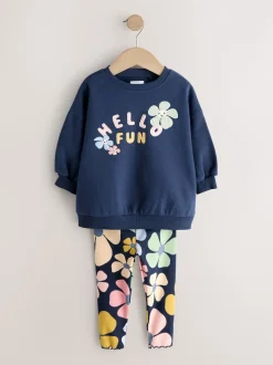 Bleu marine motif floral - Ensemble Sweatshirt et Leggings (3mths-7yrs)