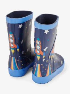 Bleu marine motif fusée - Bottes de pluie JoJo Maman Bébé unies