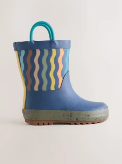 Bleu marine rayé - Bottes de pluie à poignée