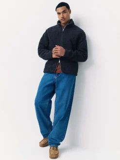 Bleu marine tufté - Polaire à col cheminée zippé