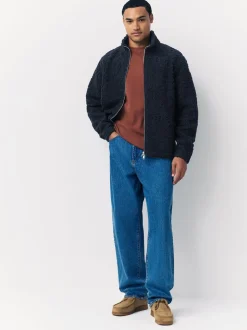 Bleu marine tufté - Polaire à col cheminée zippé