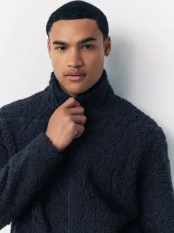 Bleu marine tufté - Polaire à col cheminée zippé