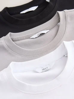 Bleu marine/blanc/pierre - Lot de 3 t-shirts épais doux au toucher