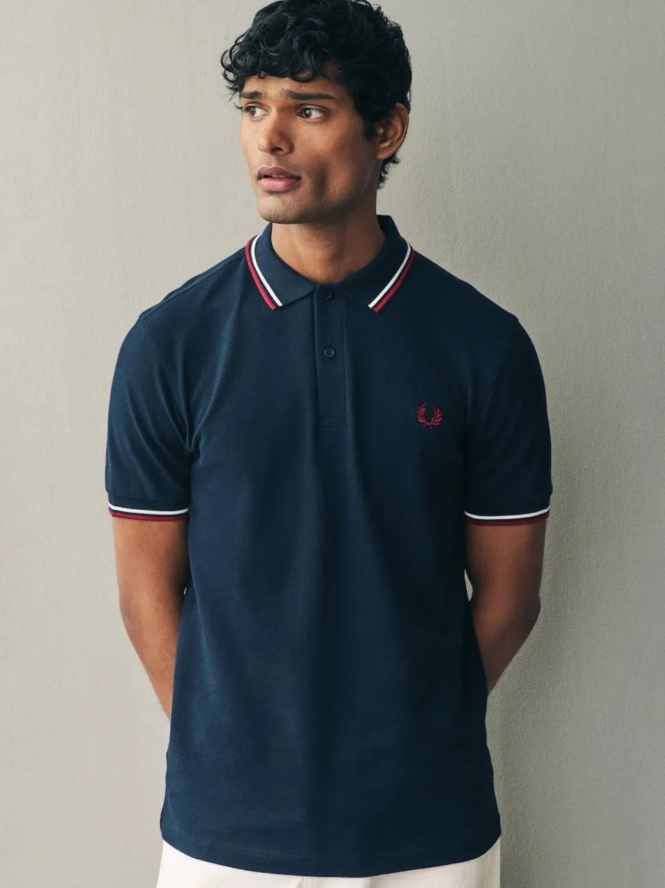 Bleu marine/blanc/rouge - Polo Fred Perry à liserés