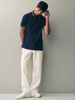 Bleu marine/blanc/rouge - Polo Fred Perry à liserés