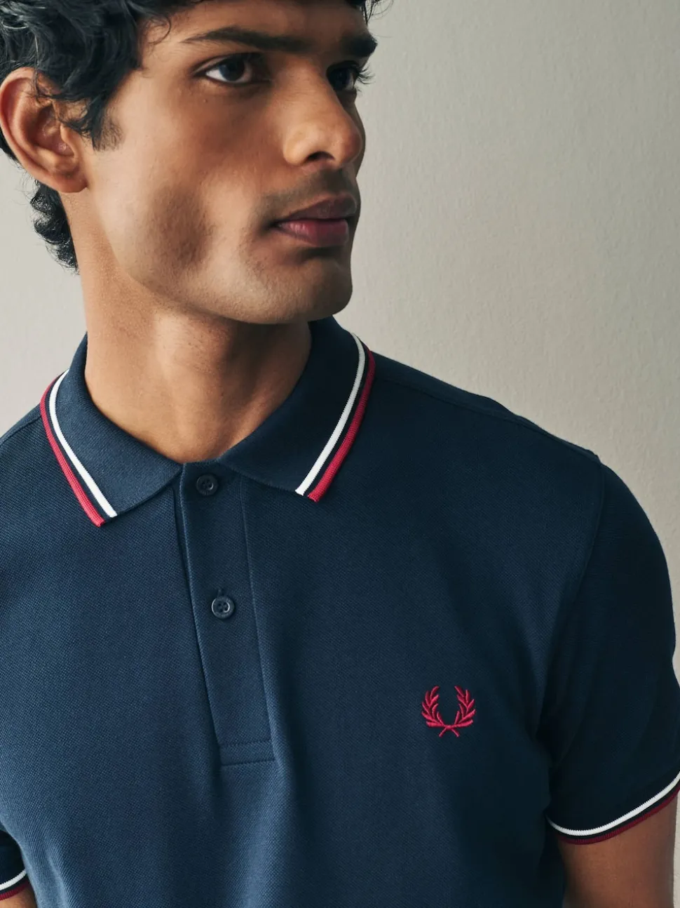 Bleu marine/blanc/rouge - Polo Fred Perry à liserés