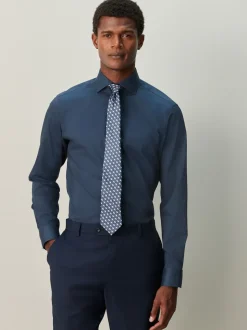 Bleu marine/bleu géométrique - Ensemble chemise et cravate