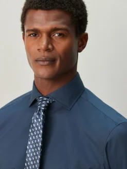 Bleu marine/bleu géométrique - Ensemble chemise et cravate