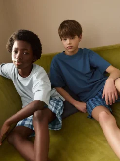 Bleu marine/gris - Lot de 2 pyjamas oversize tissés à carreaux (3-16ans)