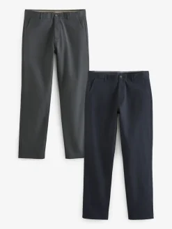 Bleu marine/Gris Charcoal - Ajustement droit - Pantalon chino extensible 2 Pack