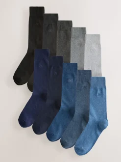 Bleu marine/gris chiné - Chaussettes brodées Lasting Fresh 10 Lot