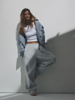 Bleu marine/gris chiné - The Set lot de 2 pantalons épais en jersey plissé sur le devant