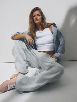 Bleu marine/gris chiné - The Set lot de 2 pantalons épais en jersey plissé sur le devant