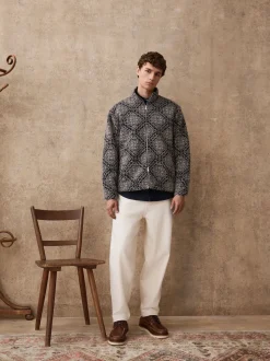 Bleu marine/gris imprimé - Polaire à col cheminée zippé