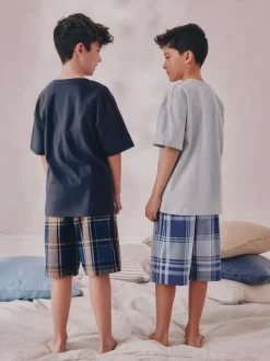 Bleu marine/gris universitaire - Carreaux Pyjamas courts tissés 2 Lot de (4-16ans)