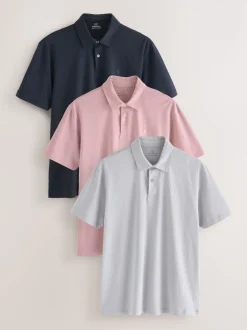 Bleu marine/gris/rose - Polo en jersey Manches courtes 3 Pack