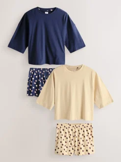 Bleu marine/jaune à pois - Ensemble de 2 pyjamas shorts