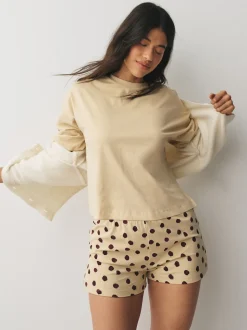 Bleu marine/jaune à pois - Ensemble de 2 pyjamas shorts