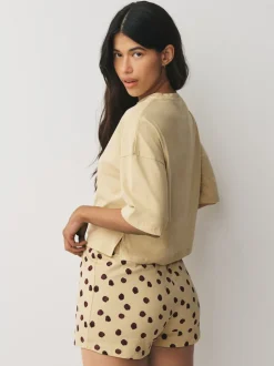 Bleu marine/jaune à pois - Ensemble de 2 pyjamas shorts