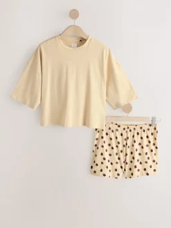 Bleu marine/jaune à pois - Ensemble de 2 pyjamas shorts