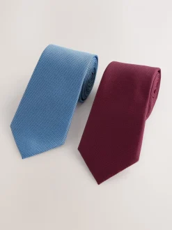 Bleu marine/rouge bordeaux - Lot de 2 cravates texturées