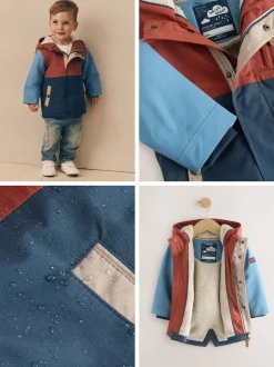 Bleu marine/Rouge color block - Parka imperméable doublée de borg (3mois-7ans)