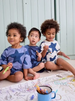 Bleu marine/étoiles blanches - Pyjama court 3 Pack (9mois-12ans)