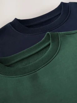 Bleu Marine/Vert - Lot de 2 Sweat-shirts Col rond en jersey riche en coton