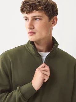 Bleu marine/vert kaki - Lot de 2 sweat-shirts à col zippé en jersey épais riche en coton