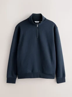 Bleu marine/vert kaki - Lot de 2 sweat-shirts à col zippé en jersey épais riche en coton