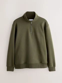 Bleu marine/vert kaki - Lot de 2 sweat-shirts à col zippé en jersey épais riche en coton