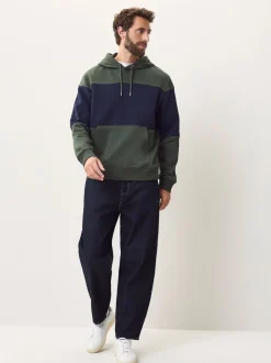 Bleu marine/vert kaki - Sweat à capuche à enfiler - Sweat-shirt color block