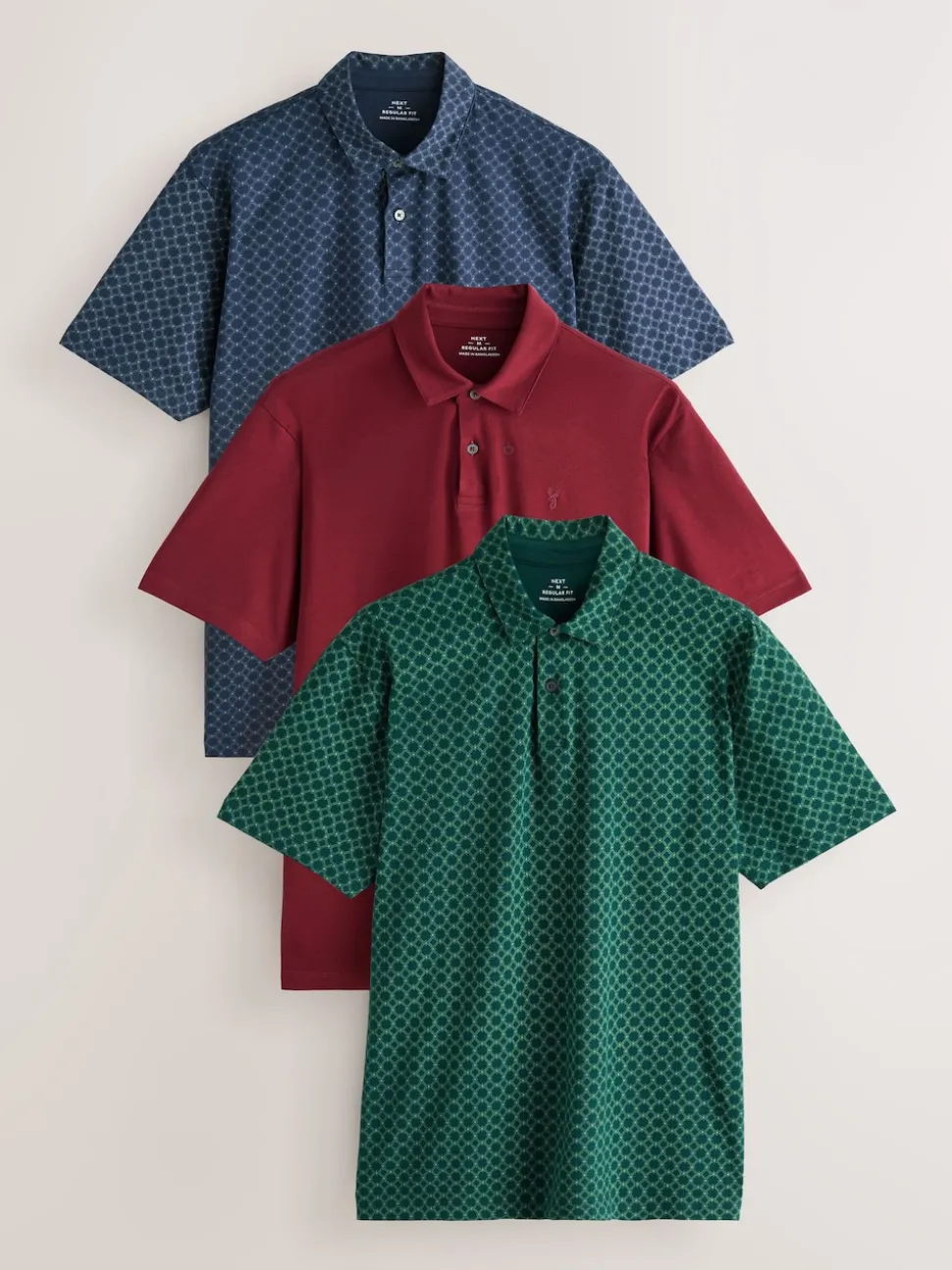 Bleu marine/vert/bordeaux/géos - Polo en jersey Manches courtes 3 Pack