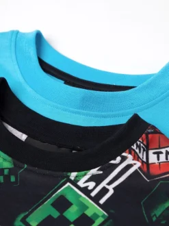 Bleu menthe - Vanilla Underground Pyjamas garçon 100% coton Minecraft à manches courtes Ensemble de 2