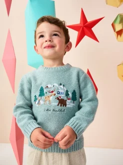 Bleu minéral - Pull de Noël en maille (3 mois-7 ans)