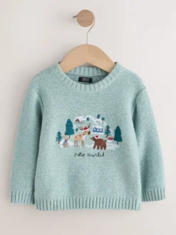 Bleu minéral - Pull de Noël en maille (3 mois-7 ans)