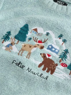 Bleu minéral - Pull de Noël en maille (3 mois-7 ans)