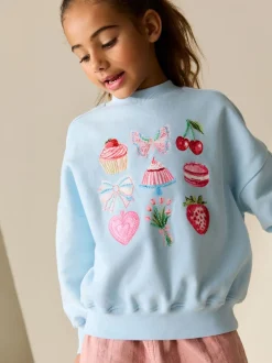 Bleu motif gâteau orné de perles - Sweat-shirt (3-16yrs)