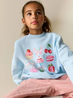 Bleu motif gâteau orné de perles - Sweat-shirt (3-16yrs)