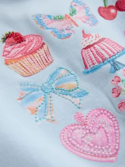 Bleu motif gâteau orné de perles - Sweat-shirt (3-16yrs)