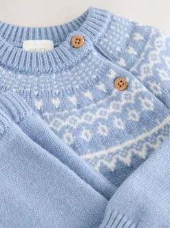 Bleu motif jacquard - Ensemble haut et legging en maille (0mois-2ans)