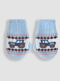 Bleu motif jacquard - Mitaines JoJo Maman Bébé doublées de polaire