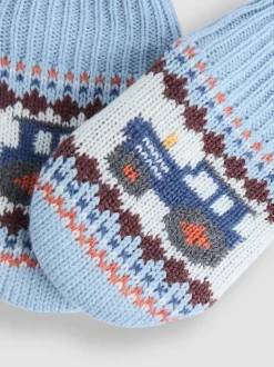 Bleu motif jacquard - Mitaines JoJo Maman Bébé doublées de polaire