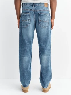 Bleu moyen - Ajustement droit - extensible Denim Jeans