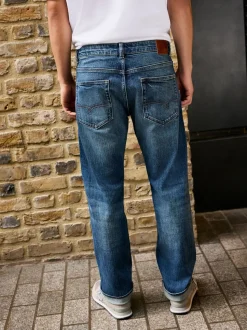 Bleu moyen - Ajustement droit - Signature Selvedge jean Denim Jeans