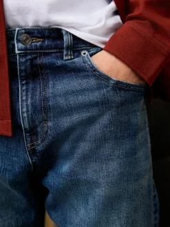 Bleu moyen - Ajustement droit - Signature Selvedge jean Denim Jeans