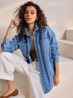 Bleu moyen - Chemises oversize en Denim