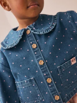 Bleu moyen - Ensemble chemise Denim et Pantalons à Carreaux (3mois-7ans)